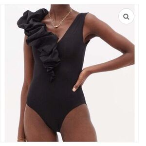 Maygel Coronel Yaneth One Piece Swimsuit Black Ruffle Vacation Resort NWT